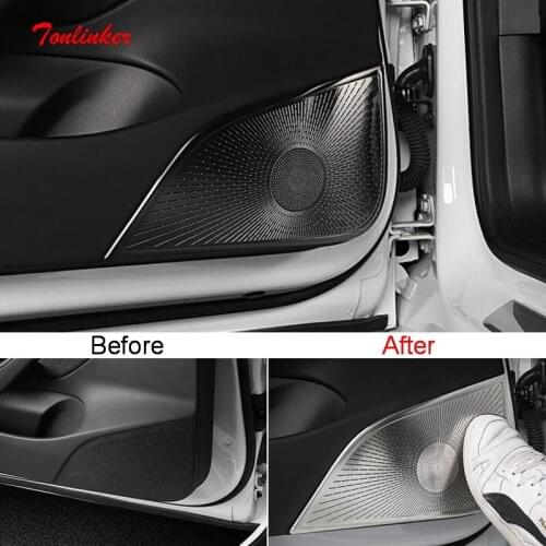 Tonlinker Interior Car Door Speaker Cover sticker For TESLA Model 3 2017-2020 Car styling 2/4 PCS Stainless steel Cover Stickers