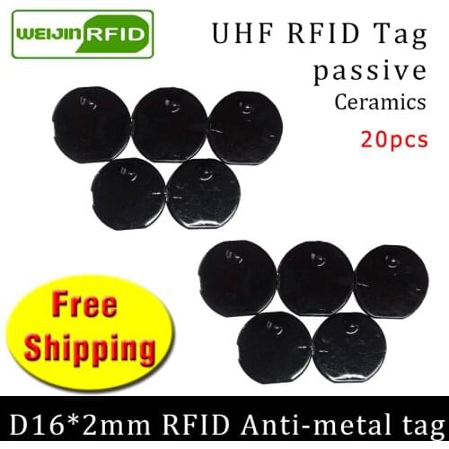 UHF RFID metal tag 915m 868m EPC 6c 20pcs free shipping tools management D16mm*2mm micro circular Ceramics passive RFID tags