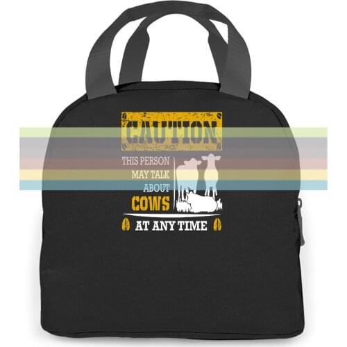 CAUTION! This Person May Talk about Cows At Anytime for Lady Rock Roll women men Portable insulated lunch bag adult