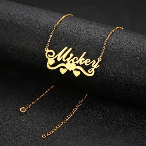 Vnox Heart Icon Name Necklace Custom Initial Words Chokers for Women Stainless Steel Jewelry Stylish Personalize Gift