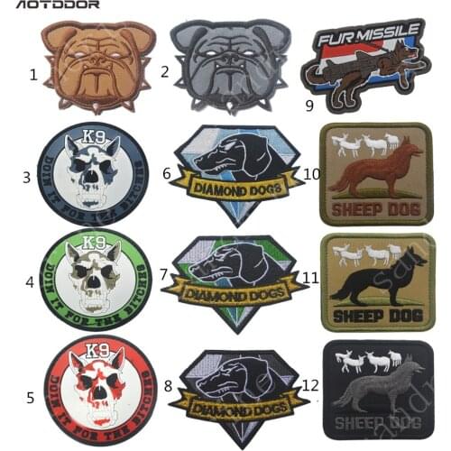Bulldog Sheepdog K9 Embroidery Patch for Search and Rescue Military Tactical Patches Emblem Appliques Embroidered Badges