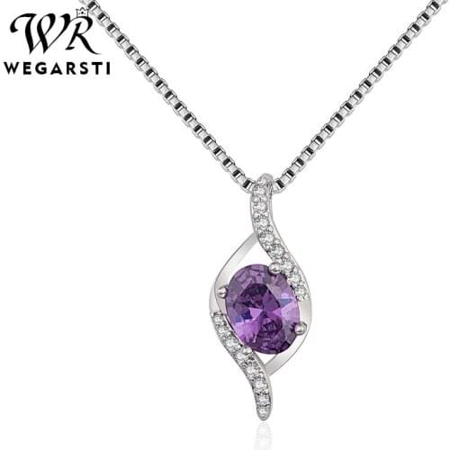 WEGARSTI Hot Sale Luxury Purple Gemstone Pendants Necklaces Solid 925 Sterling Silver Jewelry Pendant Party Birthday Gift