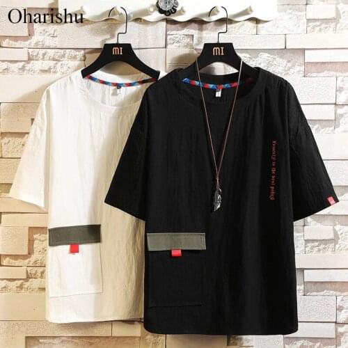 M-5XL Mens Summer T Shirt New Fashion Pocket O Neck Short Sleeve T Shirts Mens Cotton Loose Hip Hop Top Tees Casual Clothing