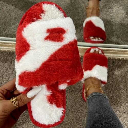 Women 2021 New Autumn and Winter Indoor Fuzzy Slippers Female Warm Fluffy Soft Plush House Slipper