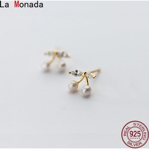 La Monada Cherry Pearl Minimalist Sterling Silver Stud Earrings Women Fine 925 Silver Jewelry Woman Earrings Stud Silver 925