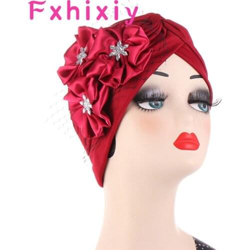 Temperament Chemo Hat Head Wrap Hair Accessories Women Fashion Three Flower Rhinestone Knot Twist Turban Beanies Bonnet