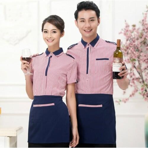 Women Fast Food Shop Short Sleeve Unifrom Restaurant Hotel Cafe Waitress Work Clothes Catering Waiter Male Jacket Overalls H2252