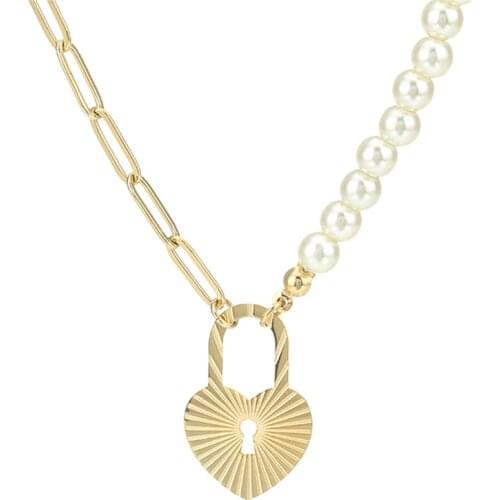 Stainless Steel Heart Shape Pendant Necklaces For Women Trinket Pearl Clavicle Chain Geometry Choker Trendy Jewelry Accessories