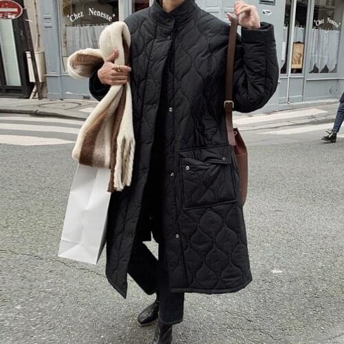 Argyle Blue Winter Coat Women Thicken Single Breasted Chic Korean Jacket Autumn Long Sleeve Streetwear Cropped Coat Fall New
