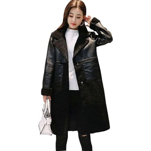 Winter Lambswool Women Wool Long Coat 2017 New Large-size Thicker Female Woolen Leather Fashion Jacket manteau femme hiver Z259