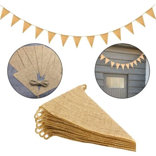 3M 13 Flags Vintage Jute Hessian Burlap Bunting Banner Wedding Party Photography Props Celebration Diy Party Decoration Banner