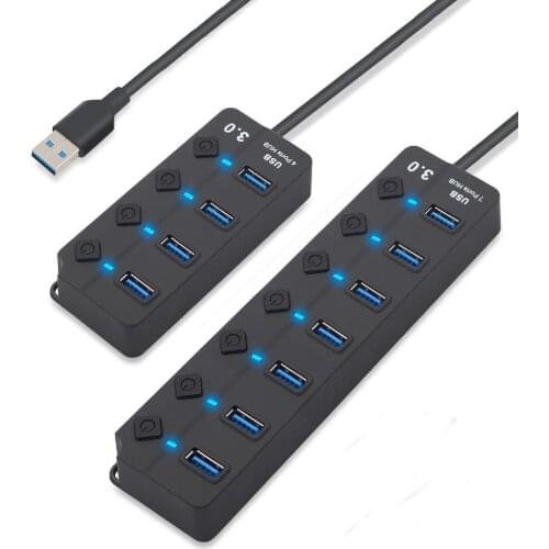 4 / 7 Port USB 3.0 Hub Splitter USB Hub 3.0 with Individual Power Switches LED Indicator EU US Power Adapter for MacBook Laptop