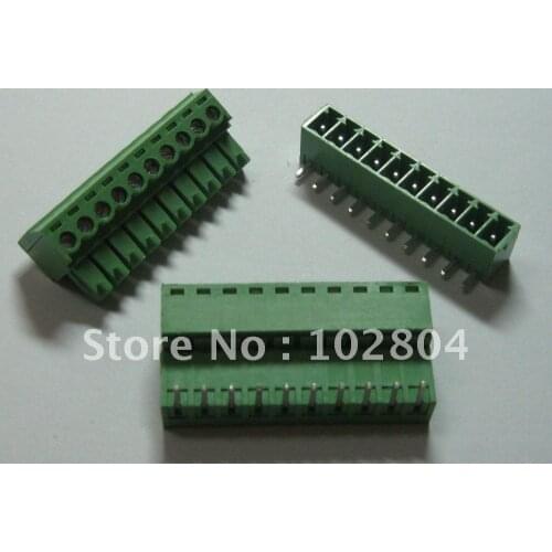 60 pcs Screw Terminal Block Connector Pitch 3.81mm Angle 10 pin/way Green Color Pluggable Type with angle pin