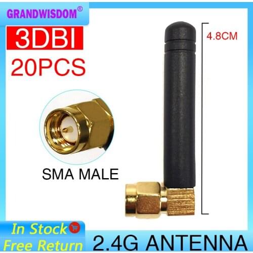 20pcs 2.4GHz antenna wifi SMA Male Connector 2~3dbi 2.4 ghz antena wi fi Small Size antenne white wi-fi antenas antennas router