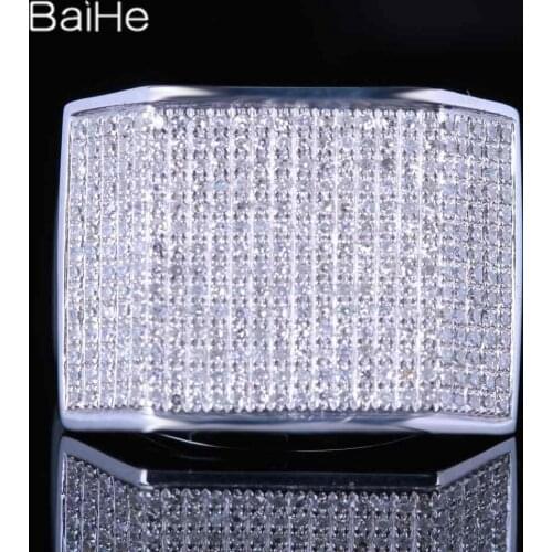 BAIHE Solid 14K White Gold 1.2CT H/SI Round Natural Diamonds Wedding Ring Engagement Men Ring Trendy Fine Jewelry Diamond Ring