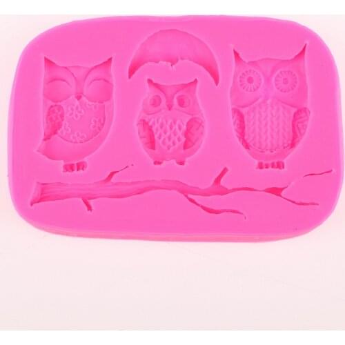 Free shipping Three owls on a branch chocolate cake decorating tools DIY baking fondant silicone mold F0449