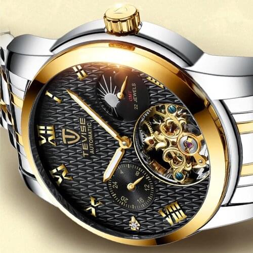 TEVISE Switzerland Top Brand Sports Tourbillon Mechanical Watch Luxury Mens Automatic Self wind Watches Steel Military Clock