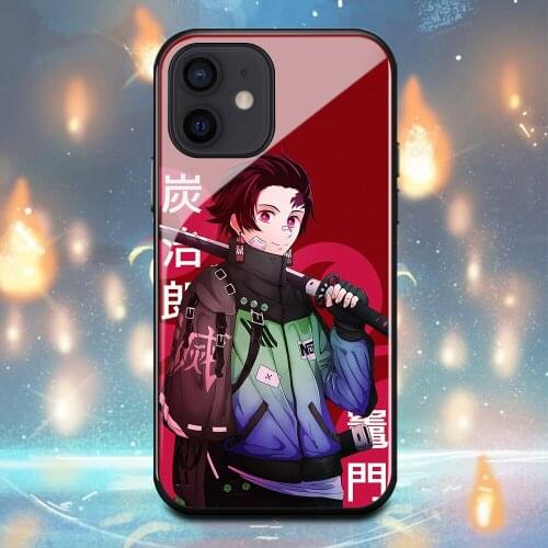 Demon Slayer Kamado Tanjirou Phone Case For Iphone 11 11Pro X XR XS Max 12Mini 12Pro 6 6s 7 8 Plus Tempered glass shell Cover