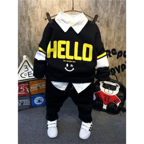 Kids Tracksuit Autumn Winter Thick Long-sleeved Shirt Plus Velvet Letter Print Sweatshirt Jeans 3pcs Toddler Boys Clothing Sets