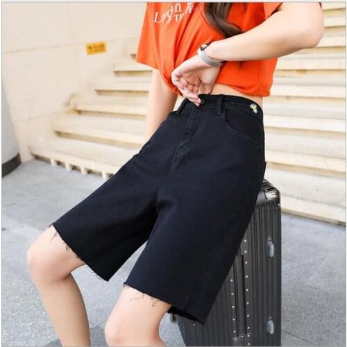 Large Size Dress Student Denim Shorts Summer Womens black jeans Loose Knee Length Straight Shorts Jean