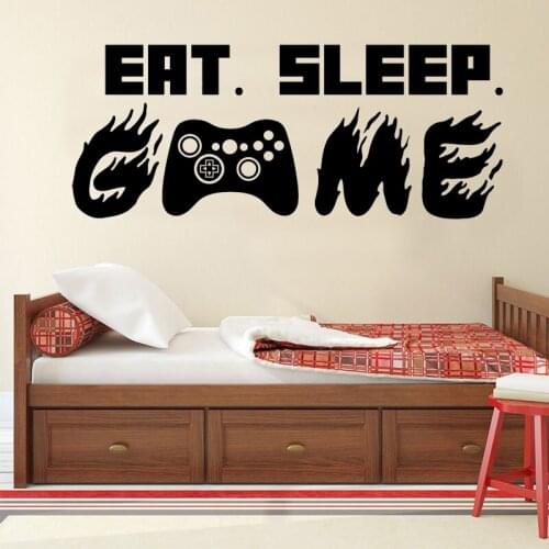 Eat Sleep Game Wall Sticker Vinyl Home Decoration for Kids Room Boys Childrens Bedroom Gamer Controller Decals Decor Mural A866