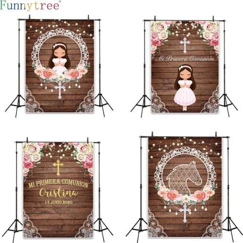 Funnytree first communion backdrop photozone Anniversary horse rose girl background photocall birthday kids Banner Photography