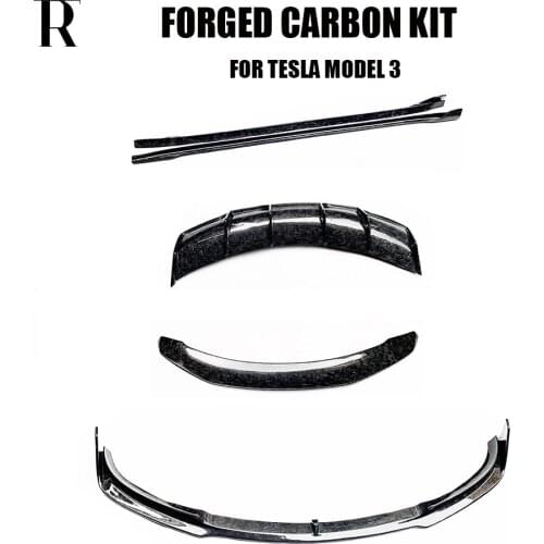Model 3 Forged Carbon Fiber Bodykit Front Lip & Diffuser & Side Skirt & Spoiler for Tesla Model 3 2017 UP Car Styling Bodykits