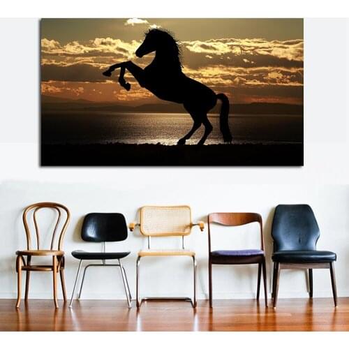 JQHYART Horse Beach Sunset Seascap Wall Art Canvas Oil Painting Home Decoration Landscape Canvas Painting for Wall Art No Frame