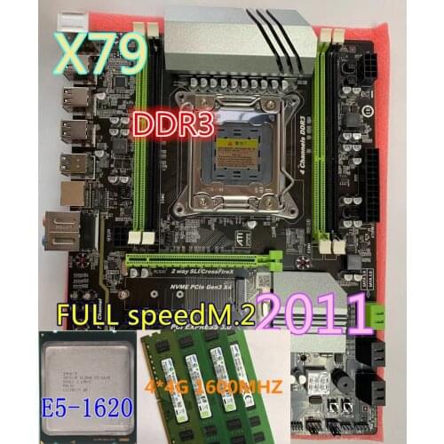 JSFFFL x79 turbo placa-mãe lga2011 atx combos e5 1620 cpu 4 pçs x 4 gb = 16 gb ddr3 ram 1600 mhz pc3 12800r pci-e nvme m.2 ssd