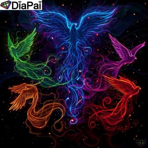 DIAPAI Paint With Diamond Embroidery "Colored phoenix" Diamond Painting Full Square Round Picture Of Rhinestone Decor A25640