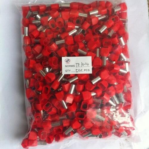 TE10-14 terminator 2 X 8 AWG Red Twin Dual Entry Wire Bootlace Ferrules For 2 X 10.0mm2, 14.0mm Pin Length
