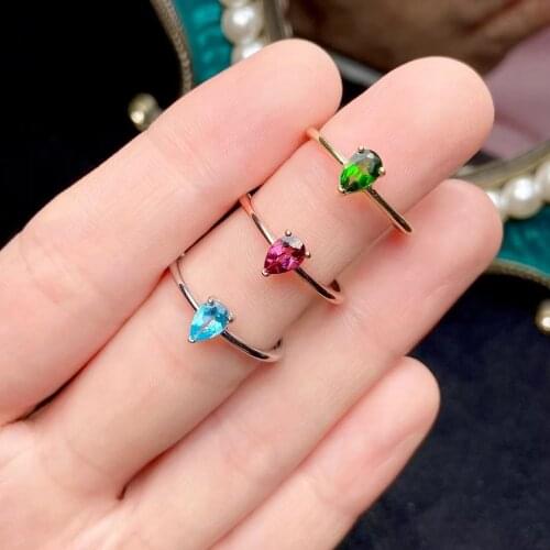 Classic Simple Gemstone Ring for Daily Wear 4mm*6mm Pear Cut Natural Topaz Garnet Diopside Ring 925 Silver Crystal Ring