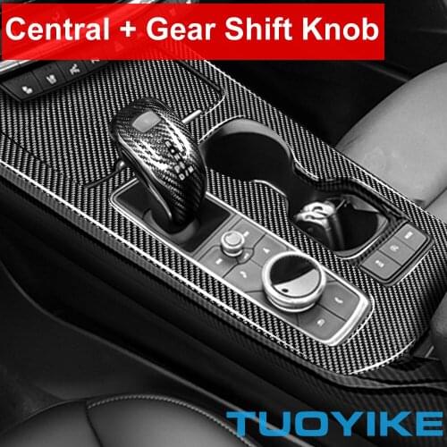 Car Styling Real Carbon Fiber Central Panel Box Gear Shift Knob Cover For Cadillac XT4 2018-2020 Interior Moulding Accessories