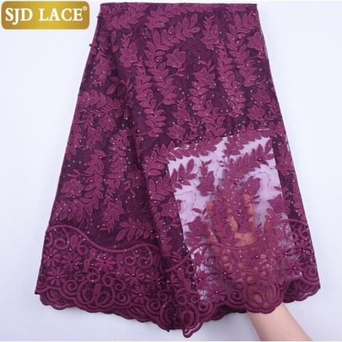 SJD LACE French Tulle Lace Fabric High Quality African Lace Fabric With Sequins Beads Milk Silk Lace Fabric For Party DressA1868