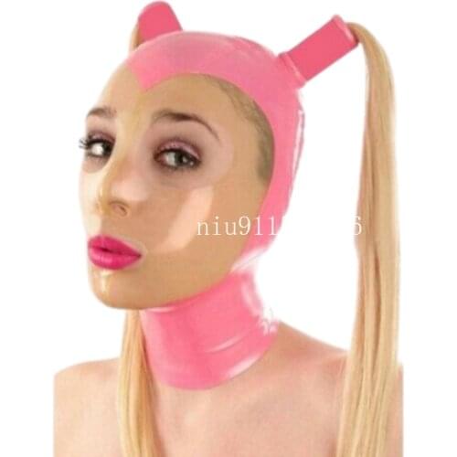 Latex Mask Rubber Unisex Hood with Wig Rubber Fetish Mask Braid Wigs Latex Headgear Sexy Cosplay Accessaries