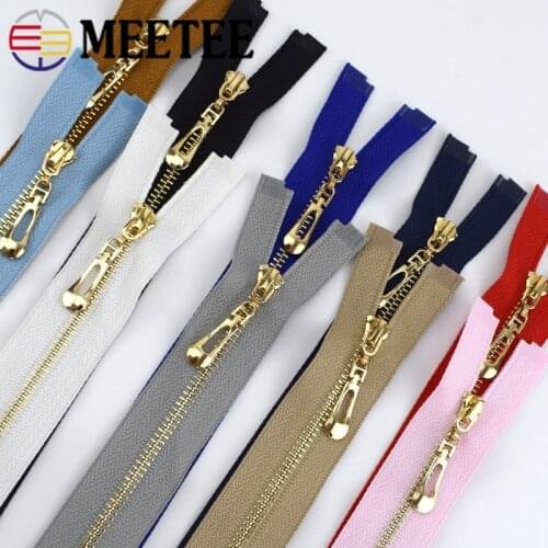Meetee 5pcs 40/50/60/70cm Auto Lock 3# Metal Zipper Open-End Decoration Zip for Sewing Bags DIY Jacket Garment Sewing Material