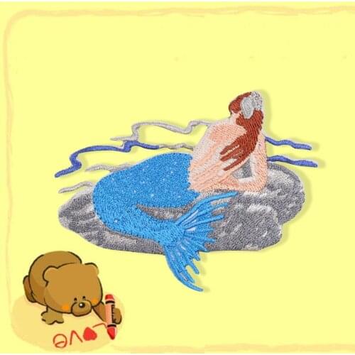 Cartoon Mermaid with Bow Embroidery Children Bag Shoe Iron On Appliques DIY Apparel Accessories Patch For Clothing Fabric Badges