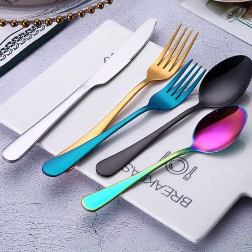 5pcs Black Dinnerware Set 304 Stainless Steel Cutlery Rainbow Dinner Set Knife Fork Spoon Silverware Set Kitchen Tableware Set