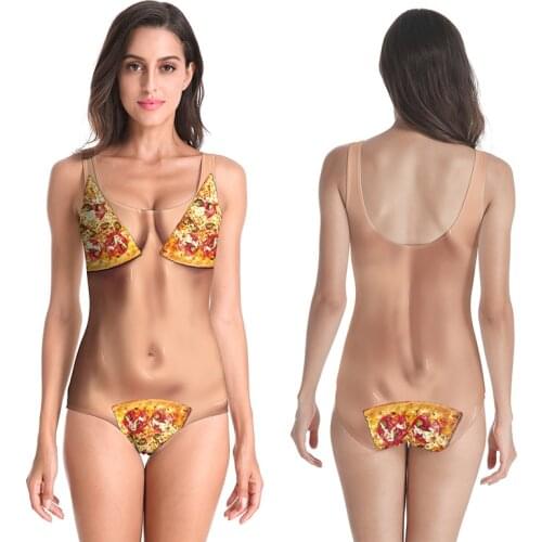 2021 New European and American Pizza 3D Printing Sexy Sexy Bikini One-piece Swimsuit One-piece Swimsuit One-piece Back Zipper