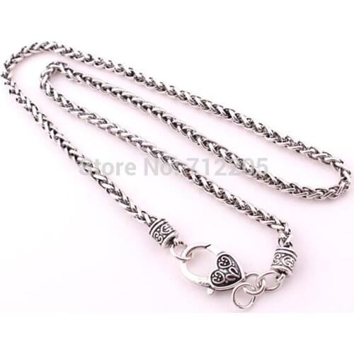 New arrival wide 4mm Zinc Alloy antique silver plated wheat link chain necklaces
