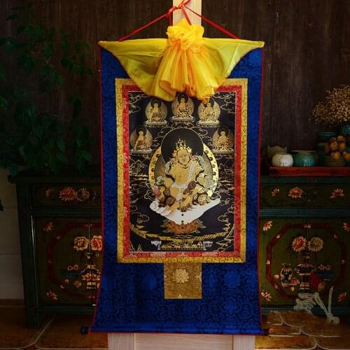 Wholesale Buddhist supplies--120CM large -HOME Tibetan Buddhism Jambhala fortune god Buddha 5 buddhas Thang-ga Thangka painting
