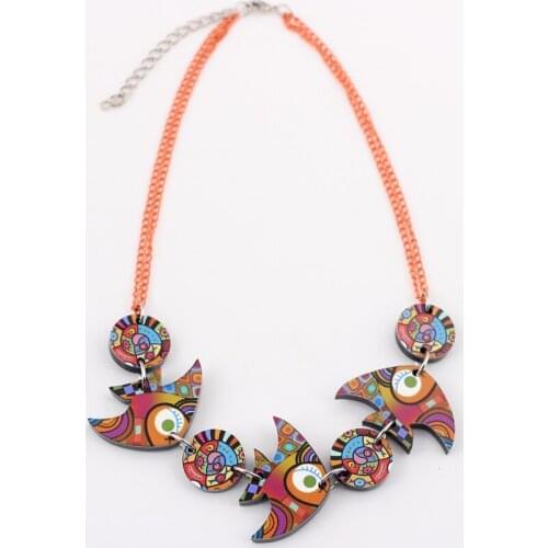Fish necklace acrylic printing pattern animal pendant fashion jewelry for girls women accessories free shipping