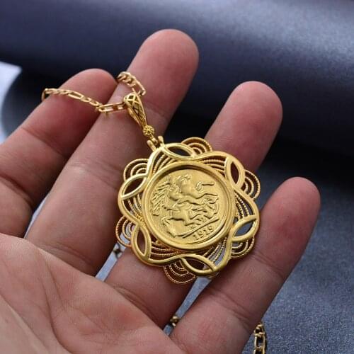 Gold color necklaces pendant chain For Man Women Napoleon Commemorative Coin Giving girl Friend gifts Party wear Jewelry