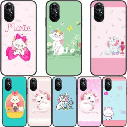 Lovely Cat Marie Clear Phone Case For Huawei Honor 20 10 9 8A 7 5T X Pro Lite 5G Black Etui Coque Hoesjes Comic Fash design