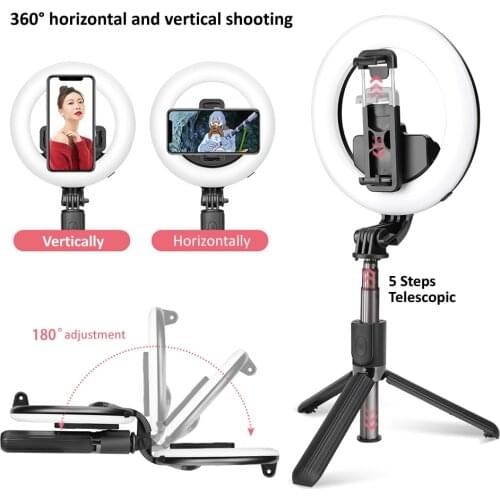 L07Wireless Bluetooth Selfie Stick Foldable Handheld Remote Shutter Tripod With 5inch LED Ring Photography Light For Android IOS