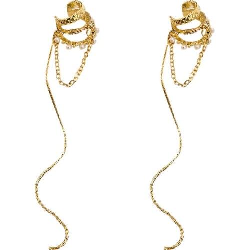 RZ119 Simple Tassel-Studded Pearls Without Pierced Ear Bone Clip Long Tassel Ear Clip Earrings Temperament Earrings