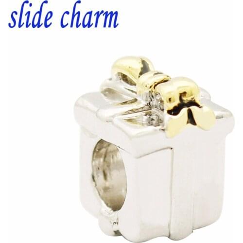 Slide charm 2018 big empty gift beads fit Pandora bracelet necklace Valentines Day gift for Christmas