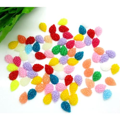 200Pcs 8x10mm Mixed Drop Flower Design Resin Decoration Crafts Beads Flatback Cabochon Scrapbook DIY Embellishments Accessories