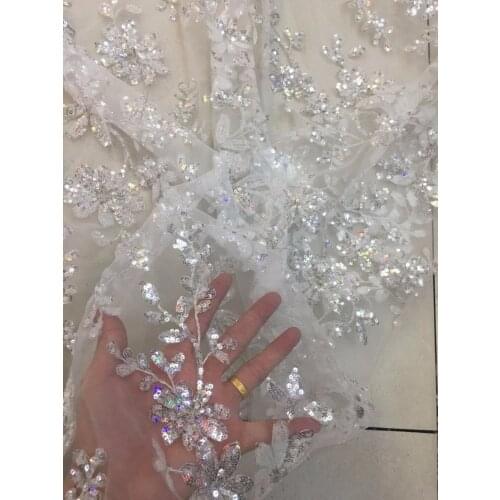 SYJ-1118 unique sequins embroidered Lace Fabric best Quality french net lace fabric for bridal dress