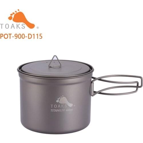 TOAKS Outdoor Camping Titanium Cup 900ml Ultralight Titanium Pot with cover and Folded handle POT-900-D115